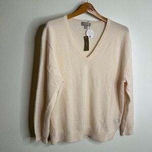 NWT J. Crew 100% Cashmere V - Neck Heathered Blush Oversized Sweater